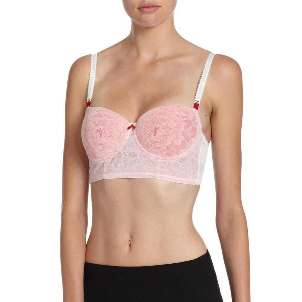 JOSIE NATORI Balconette Longline Lace Underwire Bra #847154 Ivory Pink 32C NEW